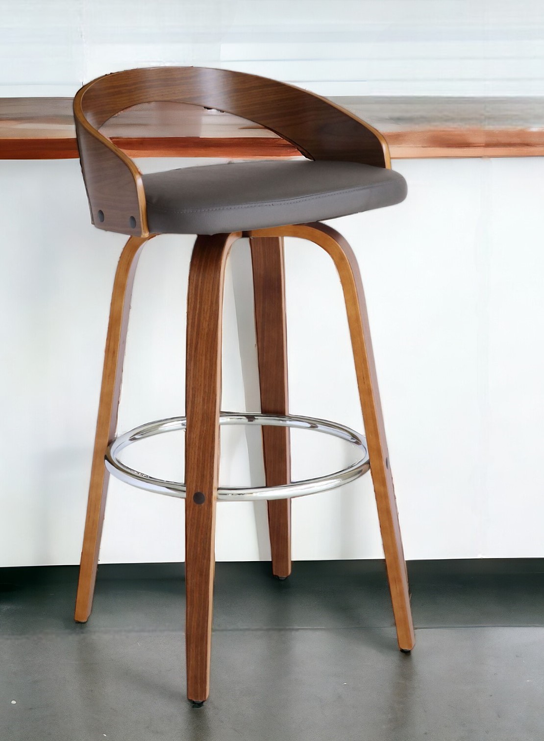 30 Inch Gray and Brown Faux Leather Swivel Bar Stool 1 30 Inch Gray and Brown Faux Leather Swivel Bar Stool