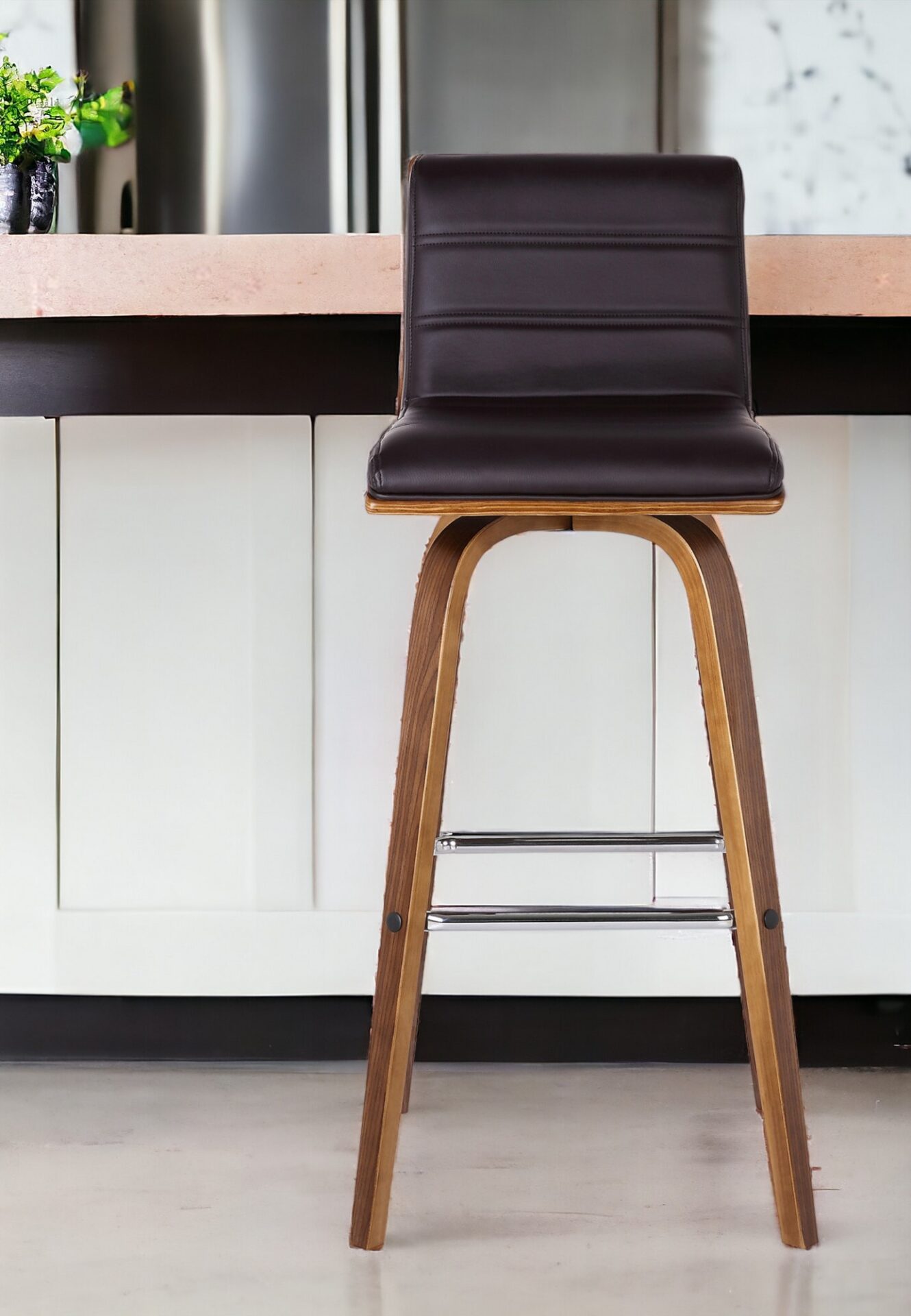 26” Brown Solid Wood Swivel Low Back Bar Stool with Footrest 2 26” Brown Solid Wood Swivel Low Back Bar Stool with Footrest - Image 2