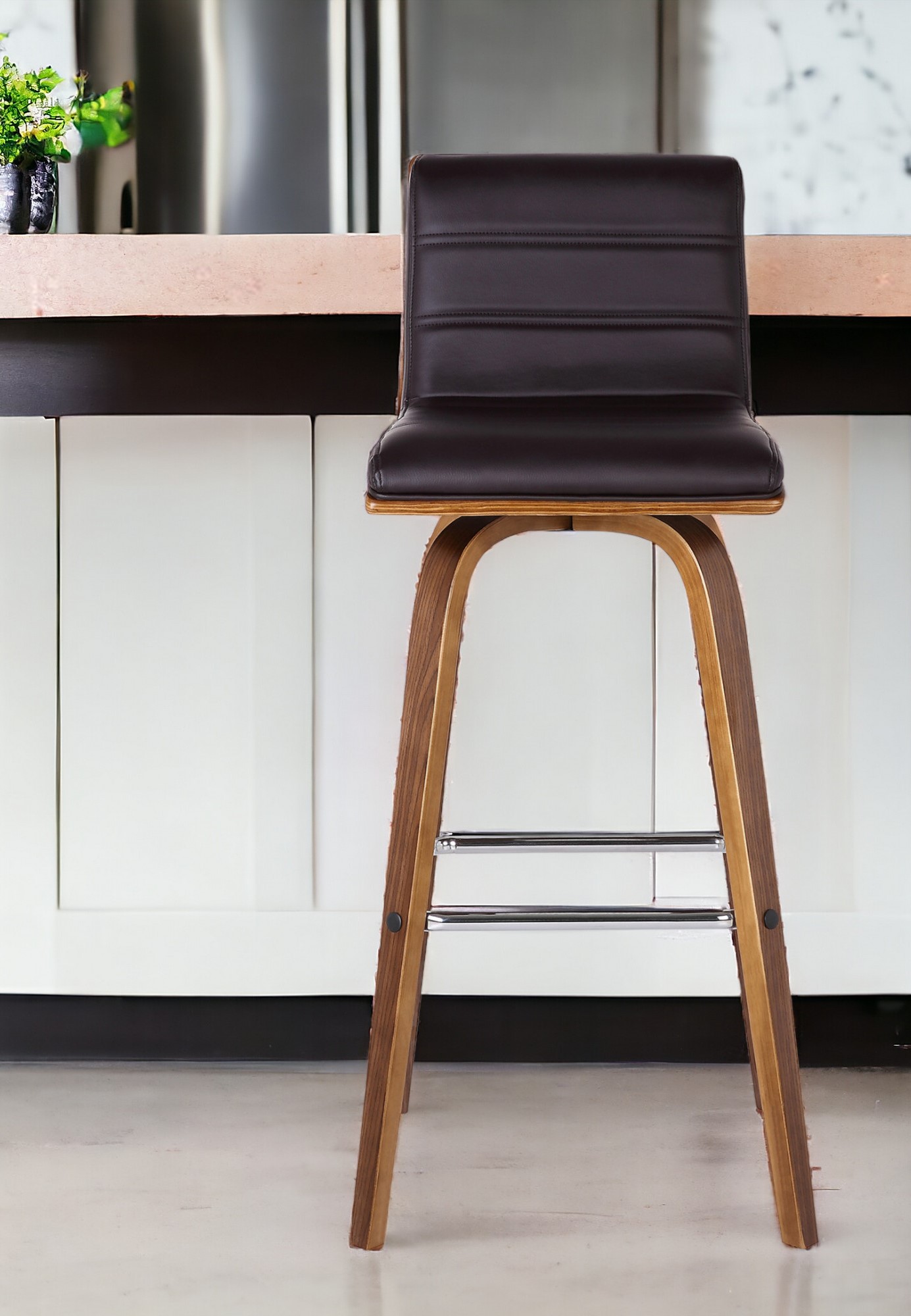 26” Brown Solid Wood Swivel Low Back Bar Stool with Footrest 11 26” Brown Solid Wood Swivel Low Back Bar Stool with Footrest