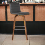 30-Inch Gray and Brown Swivel Modern Low Back Bar Stool