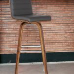 30-Inch Gray and Brown Swivel Modern Low Back Bar Stool