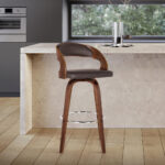 30" Modern Walnut Brown Faux Leather Swivel Bar Stool 18 30" Modern Walnut Brown Faux Leather Swivel Bar Stool
