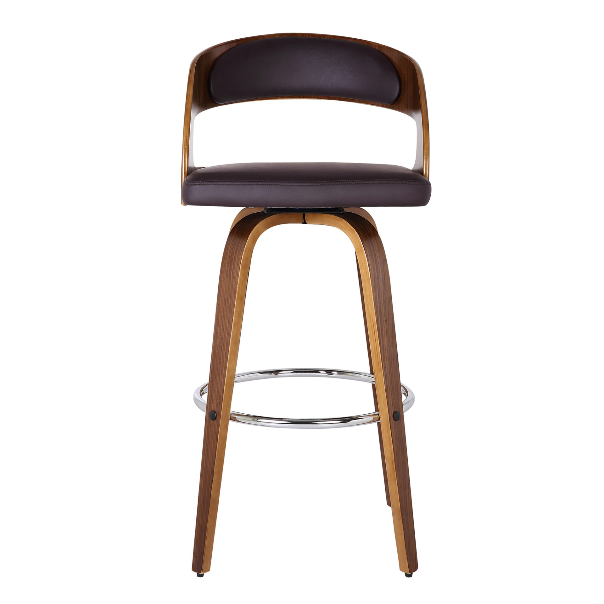 30" Modern Walnut Brown Faux Leather Swivel Bar Stool 3 30" Modern Walnut Brown Faux Leather Swivel Bar Stool - Image 3
