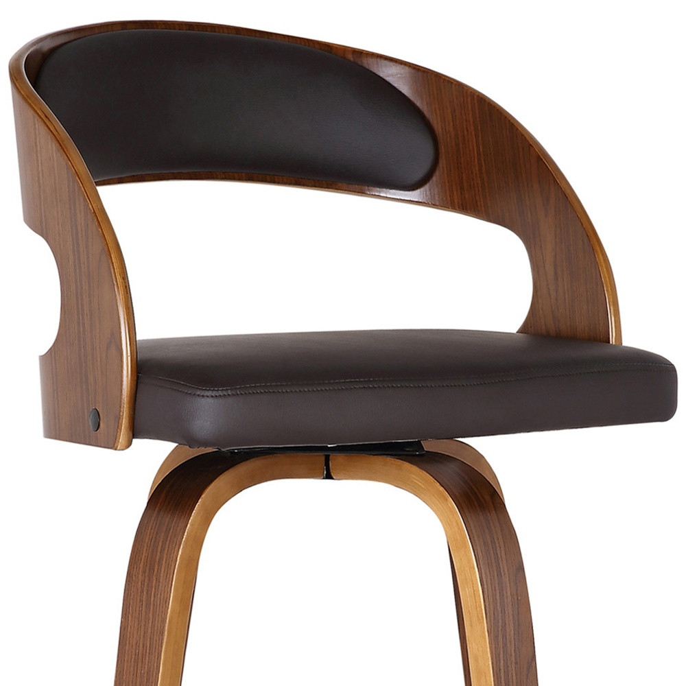 30" Modern Walnut Brown Faux Leather Swivel Bar Stool 7 30" Modern Walnut Brown Faux Leather Swivel Bar Stool - Image 7