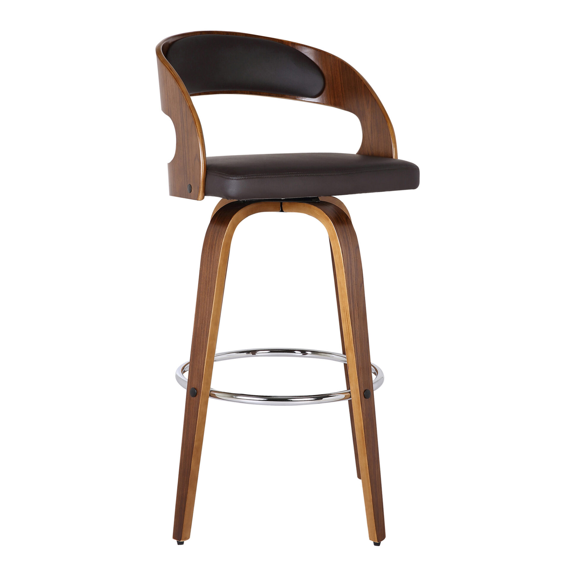 30" Modern Walnut Brown Faux Leather Swivel Bar Stool 1 30" Modern Walnut Brown Faux Leather Swivel Bar Stool