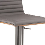 22" Adjustable Gray Faux Leather Swivel Bar Stool with Footrest