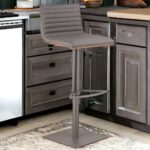 22" Adjustable Gray Faux Leather Swivel Bar Stool with Footrest