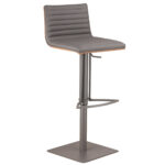 22" Adjustable Gray Faux Leather Swivel Bar Stool with Footrest
