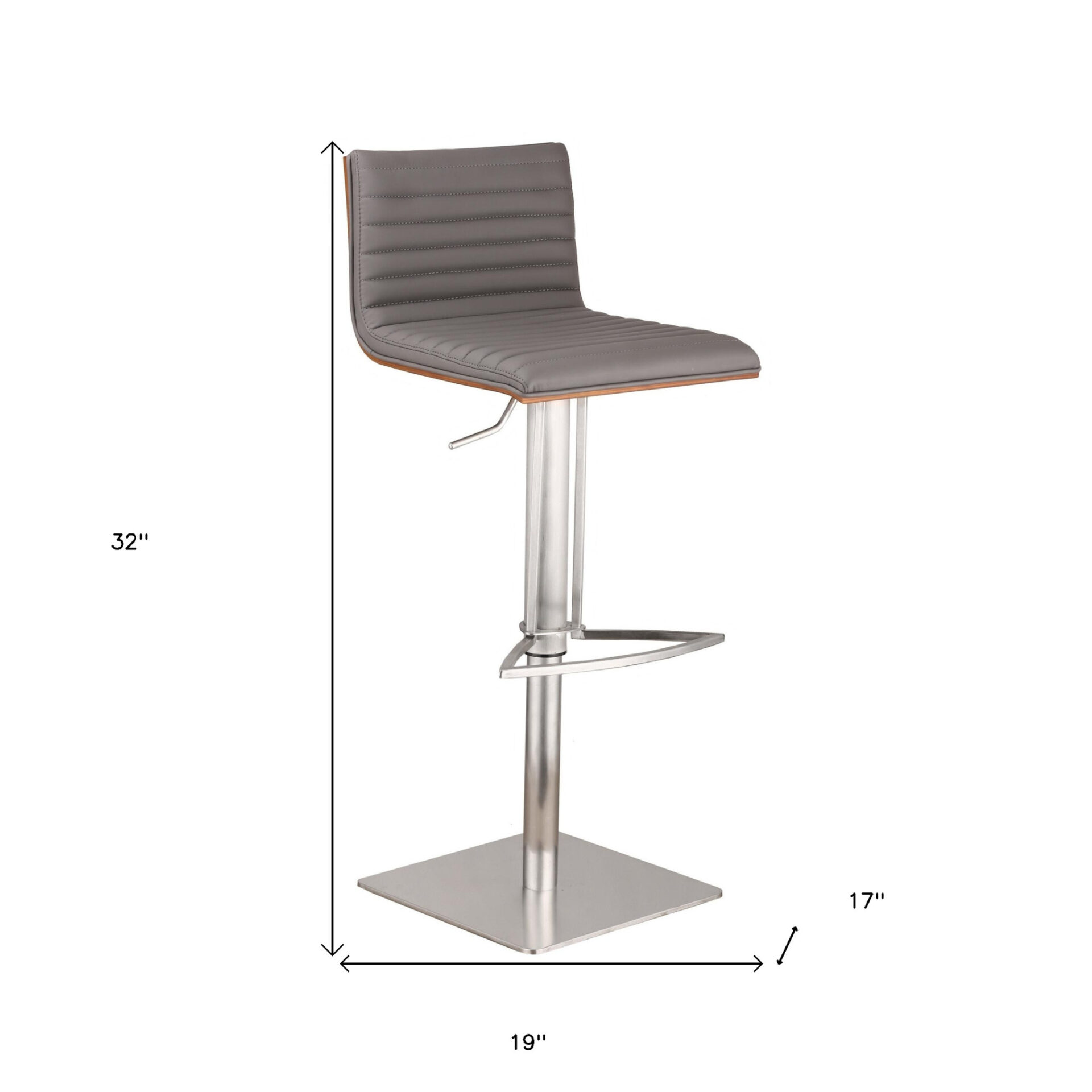 22” Adjustable Gray Faux Leather Swivel Modern Bar Stool 8 22” Adjustable Gray Faux Leather Swivel Modern Bar Stool - Image 8