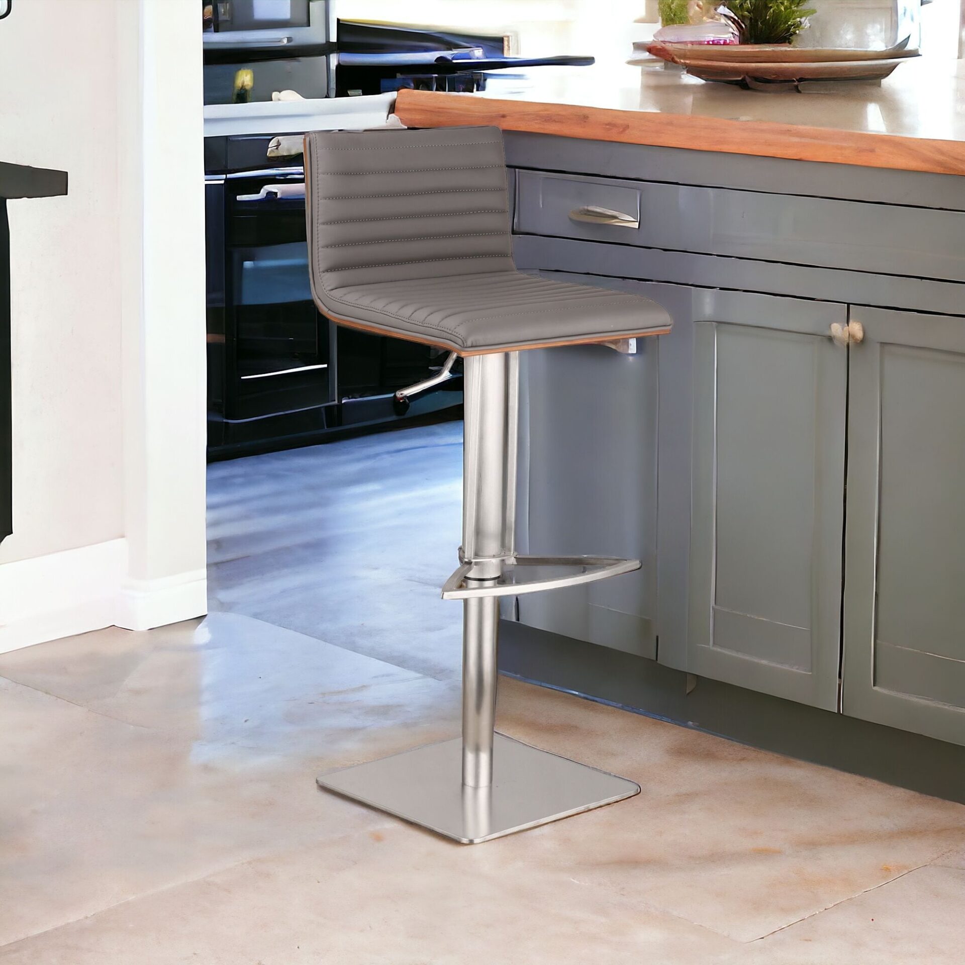 22” Adjustable Gray Faux Leather Swivel Modern Bar Stool 2 22” Adjustable Gray Faux Leather Swivel Modern Bar Stool - Image 2