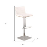 22” White Faux Leather Swivel Adjustable Height Modern Bar Stool