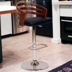 25 Inch Black Faux Leather Adjustable Swivel Modern Bar Stool