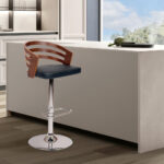 25 Inch Black Faux Leather Adjustable Swivel Modern Bar Stool