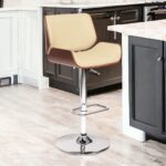 24” Cream Chrome Adjustable Swivel Mid-Century Bar Stool 17 24” Cream Chrome Adjustable Swivel Mid-Century Bar Stool