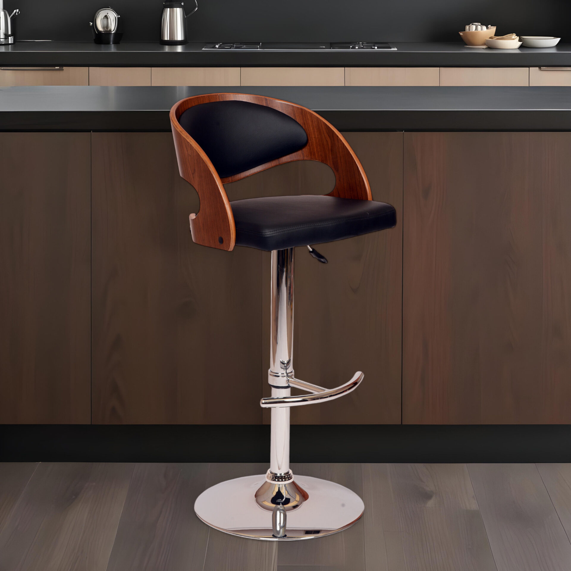 Adjustable Height Black and Silver Modern Swivel Bar Stool 1 Adjustable Height Black and Silver Modern Swivel Bar Stool
