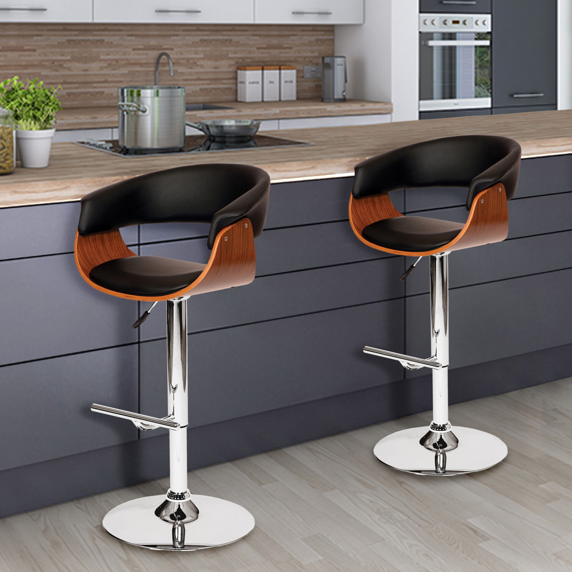 44 Inch Black Faux Leather Adjustable Swivel Bar Stool 7 44 Inch Black Faux Leather Adjustable Swivel Bar Stool - Image 7
