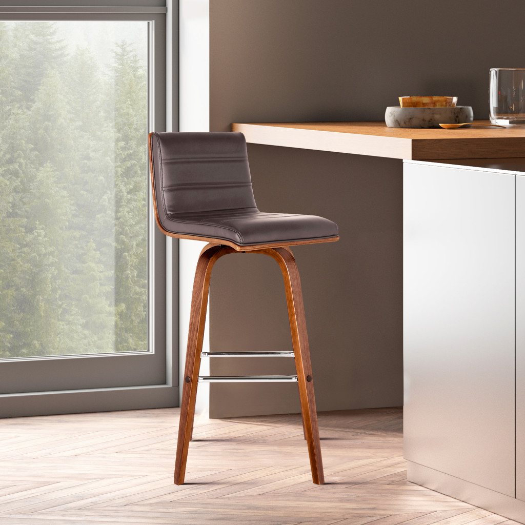 39” Brown Wood Swivel Low Back Bar Height Stool 9 39” Brown Wood Swivel Low Back Bar Height Stool - Image 9