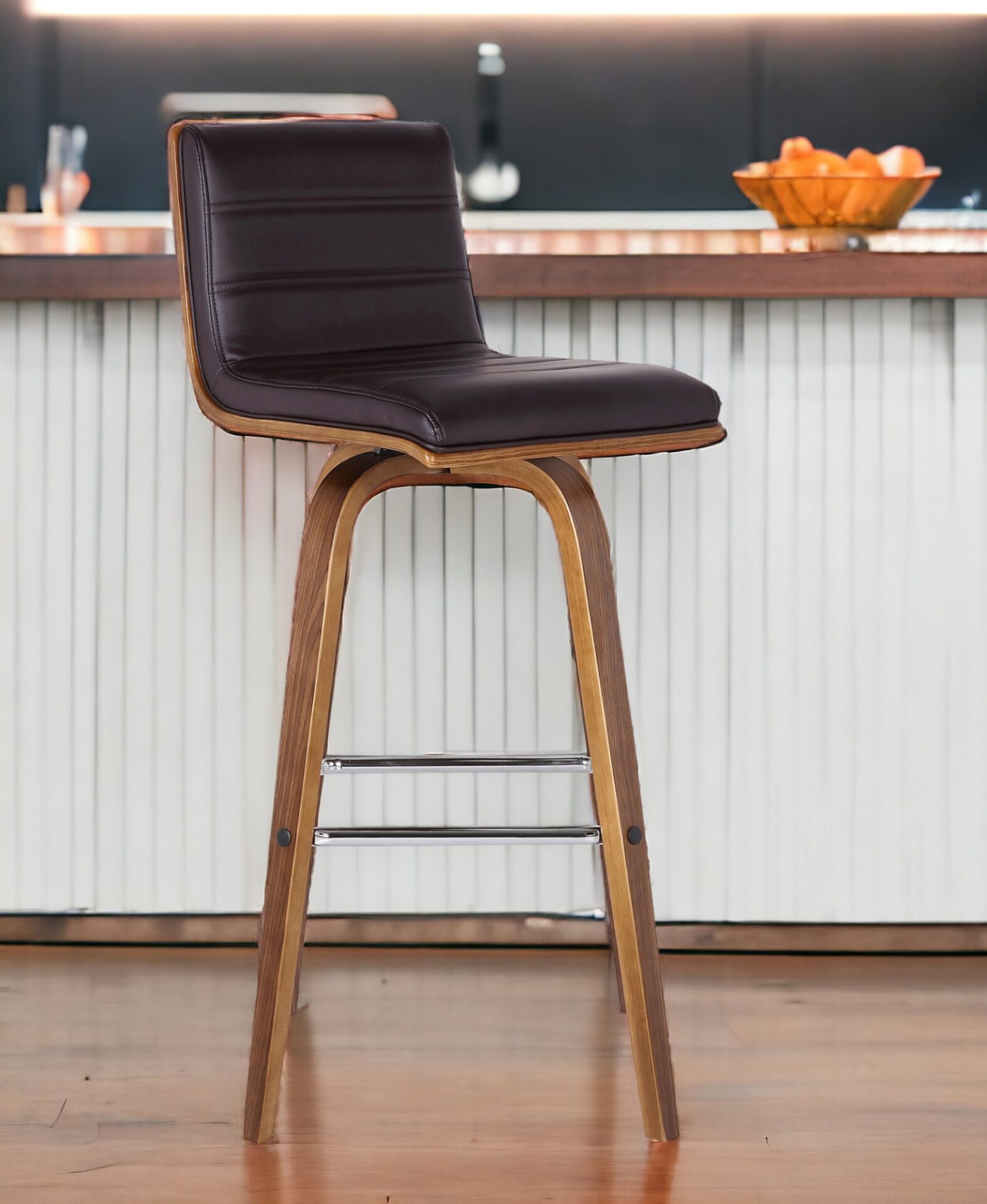 39” Brown Wood Swivel Low Back Bar Height Stool 2 39” Brown Wood Swivel Low Back Bar Height Stool - Image 2