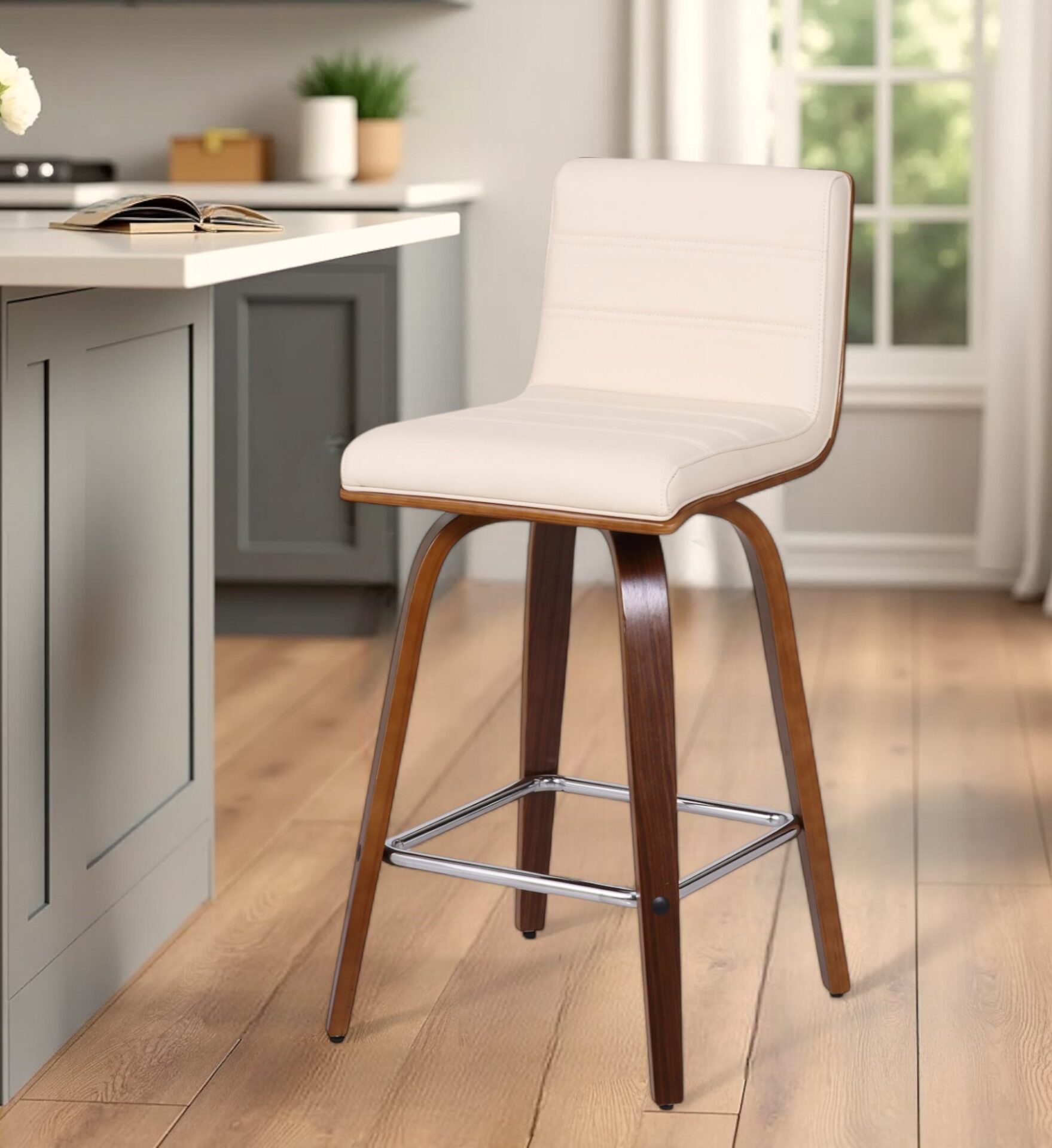 26-Inch Cream and Brown Swivel Counter Height Bar Stool 1 26-Inch Cream and Brown Swivel Counter Height Bar Stool