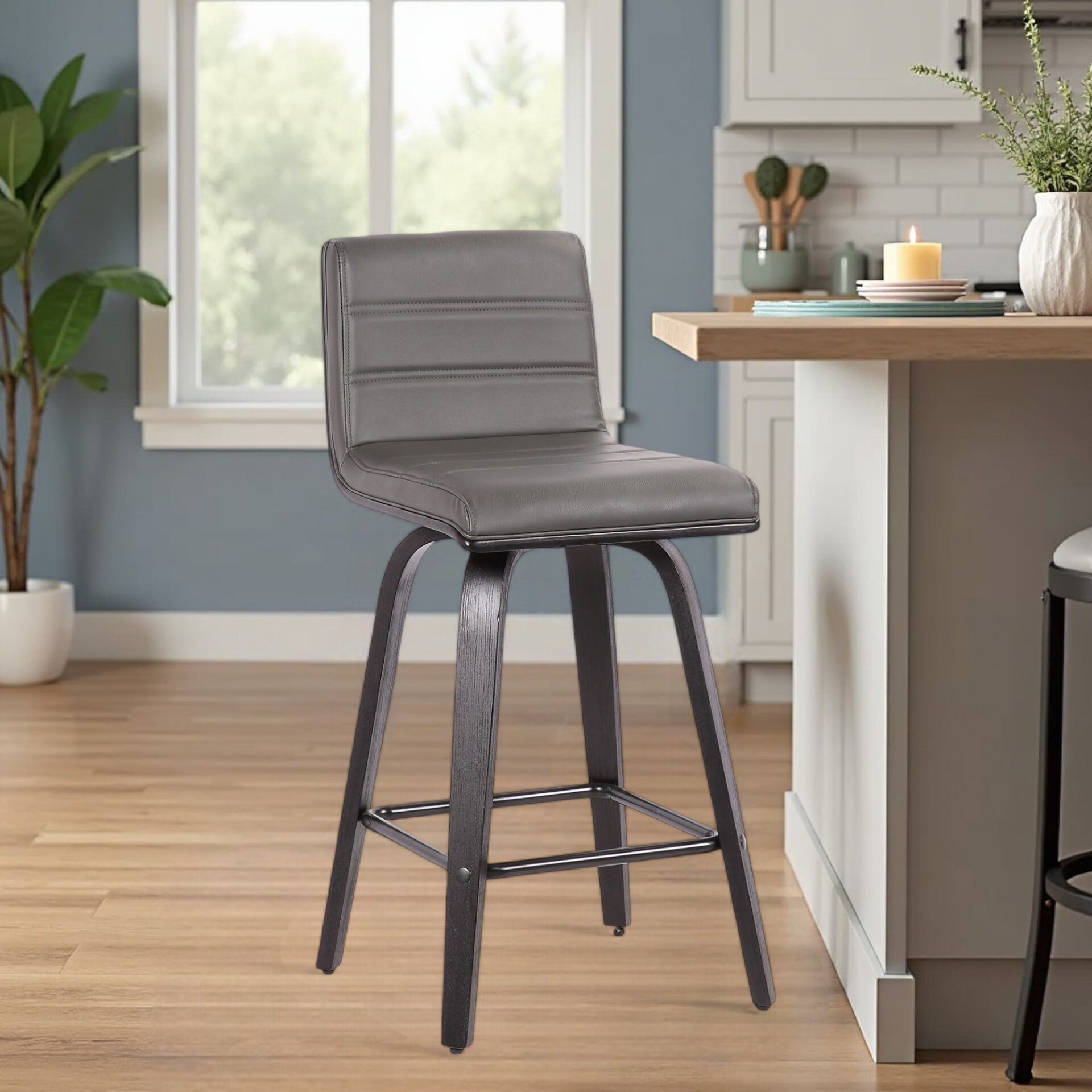 26 Inch Gray and Black Swivel Counter Height Bar Stool 1 26 Inch Gray and Black Swivel Counter Height Bar Stool