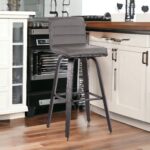 30 Inch Gray and Black Swivel Iron Bar Stool With Footrest