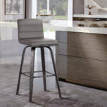 30 Inch Gray and Black Swivel Iron Bar Stool With Footrest