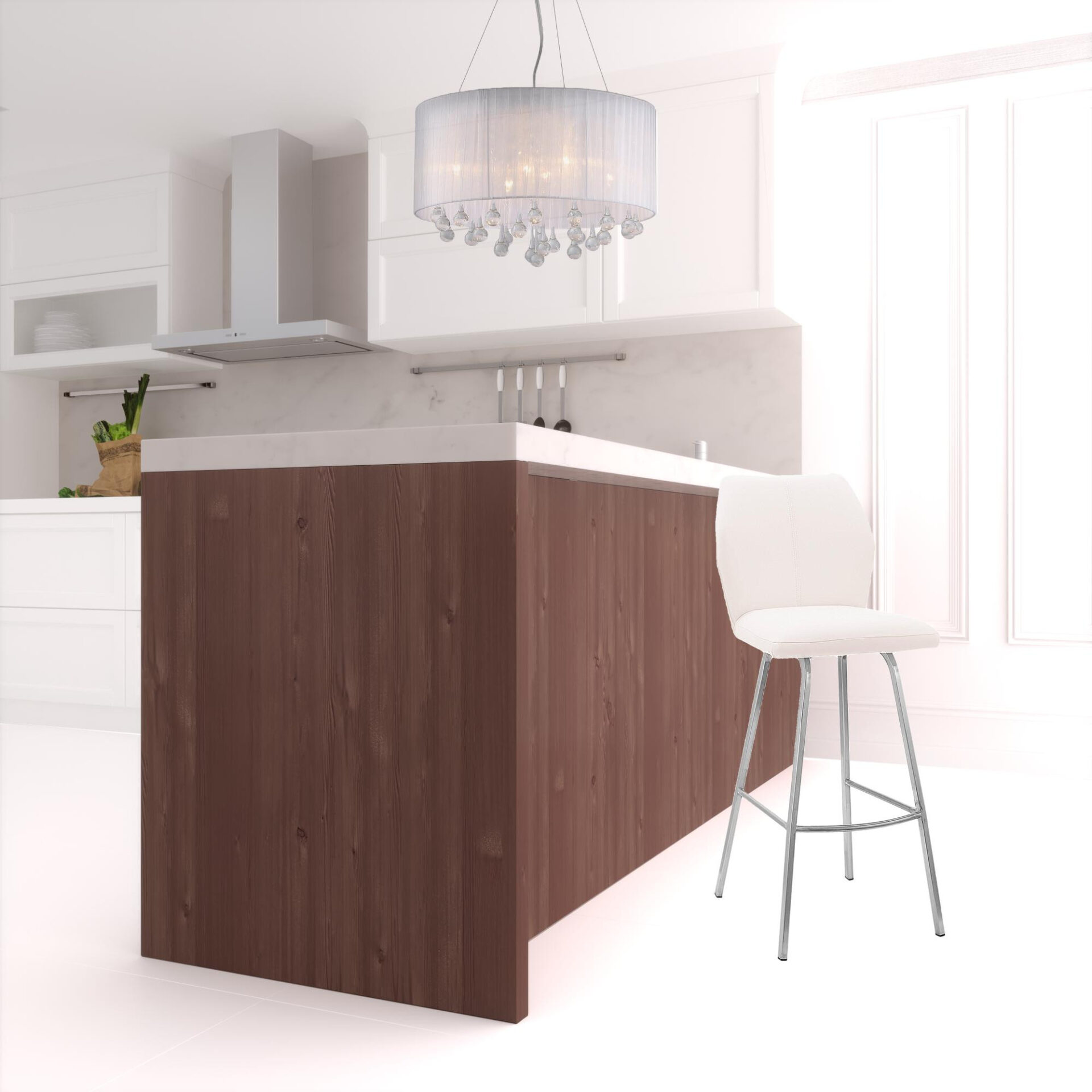 38" White Faux Leather And Iron Modern Bar Stool 2 38" White Faux Leather And Iron Modern Bar Stool - Image 2