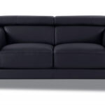 Italian Black and Silver Leather Loveseat with Metal Legs