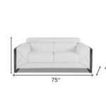 75 Inch White and Black Italian Leather Loveseat