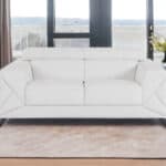 75 Inch White and Black Italian Leather Loveseat