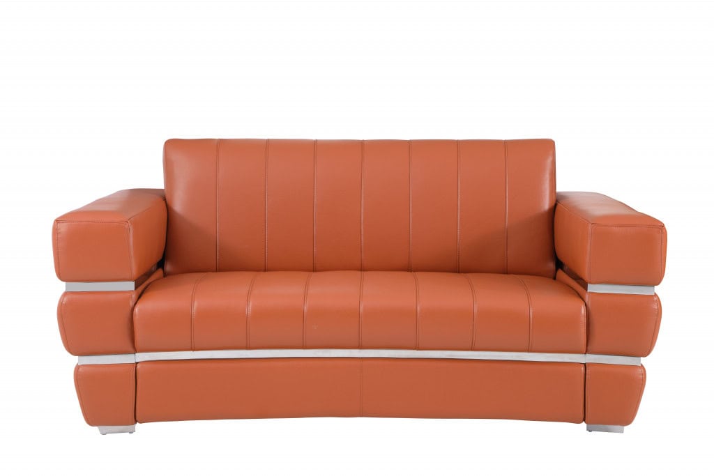 Italian Camel and Silver Leather Loveseat with Square Arms 75-Inch 1 Italian Camel and Silver Leather Loveseat with Square Arms 75-Inch
