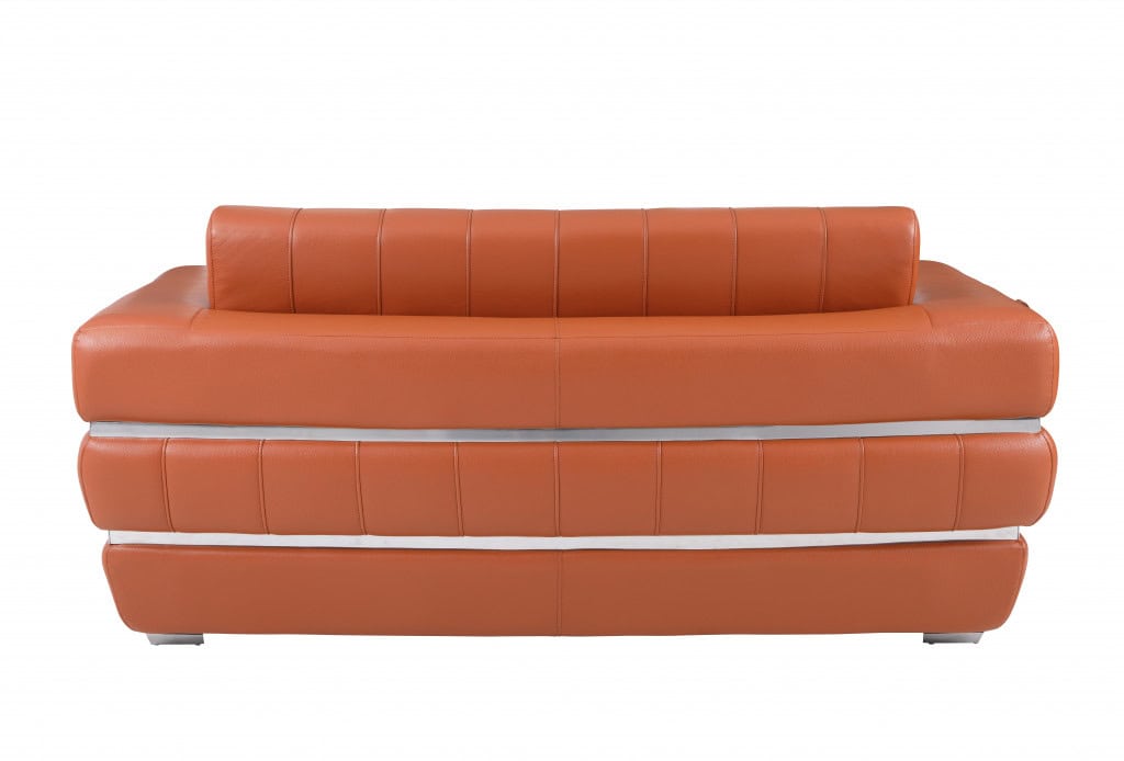 Italian Camel and Silver Leather Loveseat with Square Arms 75-Inch 4 Italian Camel and Silver Leather Loveseat with Square Arms 75-Inch - Image 4