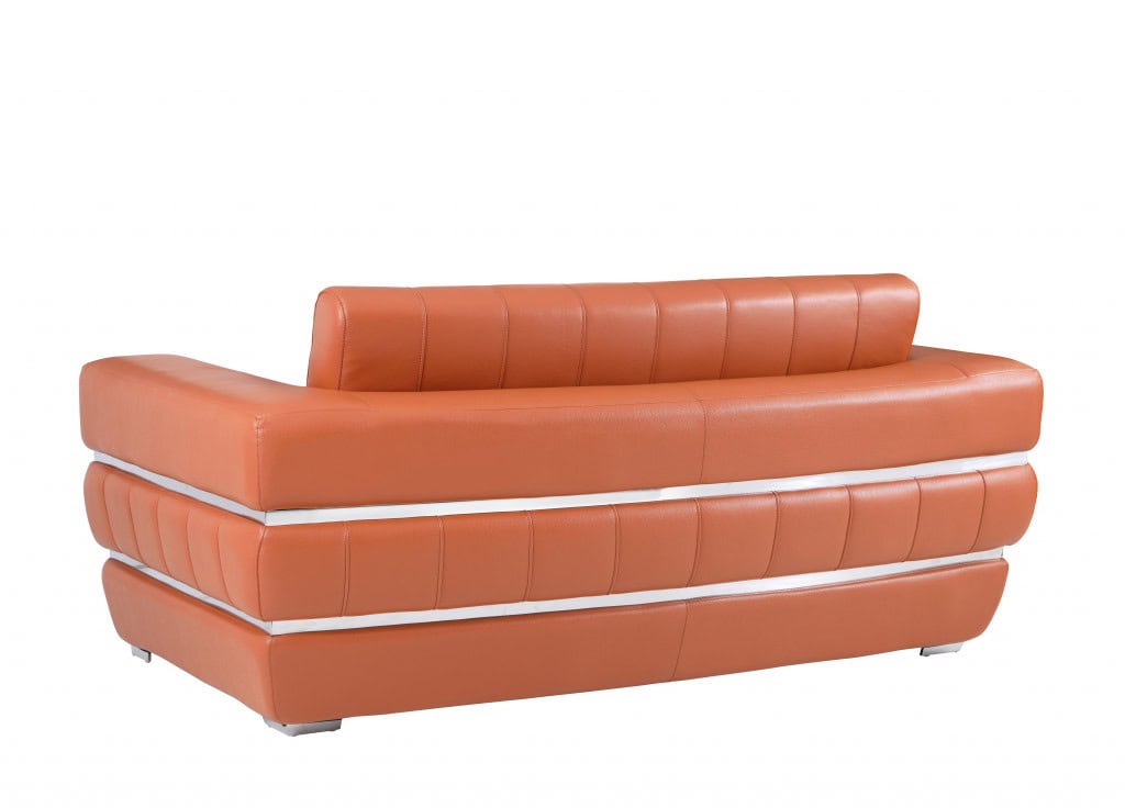 Italian Camel and Silver Leather Loveseat with Square Arms 75-Inch 5 Italian Camel and Silver Leather Loveseat with Square Arms 75-Inch - Image 5