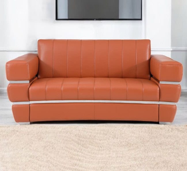 Italian Camel and Silver Leather Loveseat with Square Arms 75-Inch 2 Italian Camel and Silver Leather Loveseat with Square Arms 75-Inch - Image 2