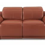 Italian Leather Camel Power Reclining Loveseat with Silver Legs