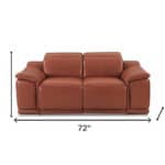Italian Leather Camel Power Reclining Loveseat with Silver Legs