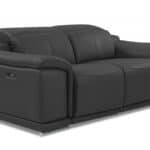 Gray and Silver Italian Leather Power Reclining Loveseat (Seats 2)