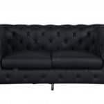 Black Italian Leather Loveseat with Tuxedo Arms and Chrome Legs
