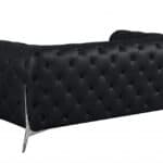 Black Italian Leather Loveseat with Tuxedo Arms and Chrome Legs