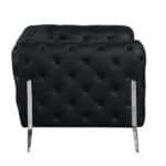 Black Italian Leather Loveseat with Tuxedo Arms and Chrome Legs