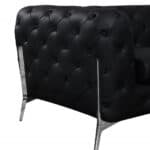 Black Italian Leather Loveseat with Tuxedo Arms and Chrome Legs