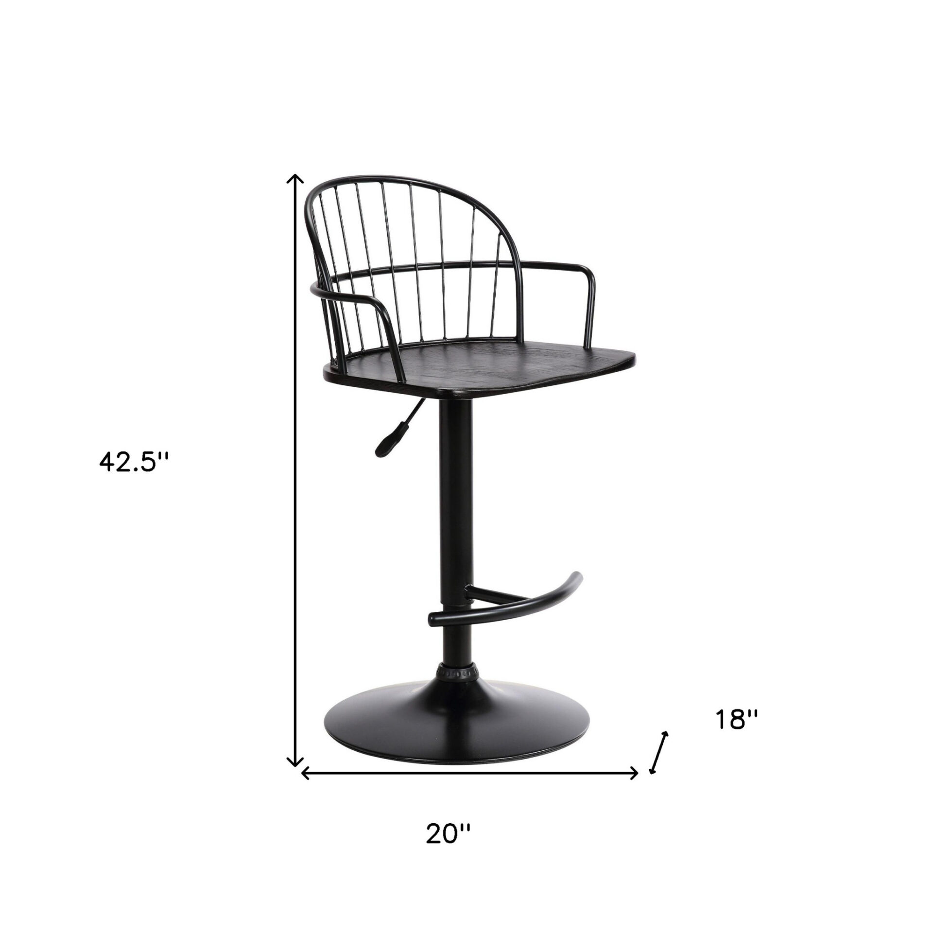 23 Inch Adjustable Black Wood and Metal Bar Stool 9 23 Inch Adjustable Black Wood and Metal Bar Stool - Image 9