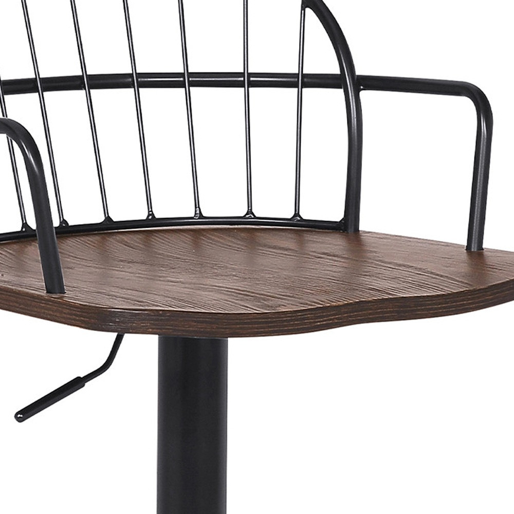 23 Inch Adjustable Walnut and Black Modern Industrial Bar Stool 6 23 Inch Adjustable Walnut and Black Modern Industrial Bar Stool - Image 6