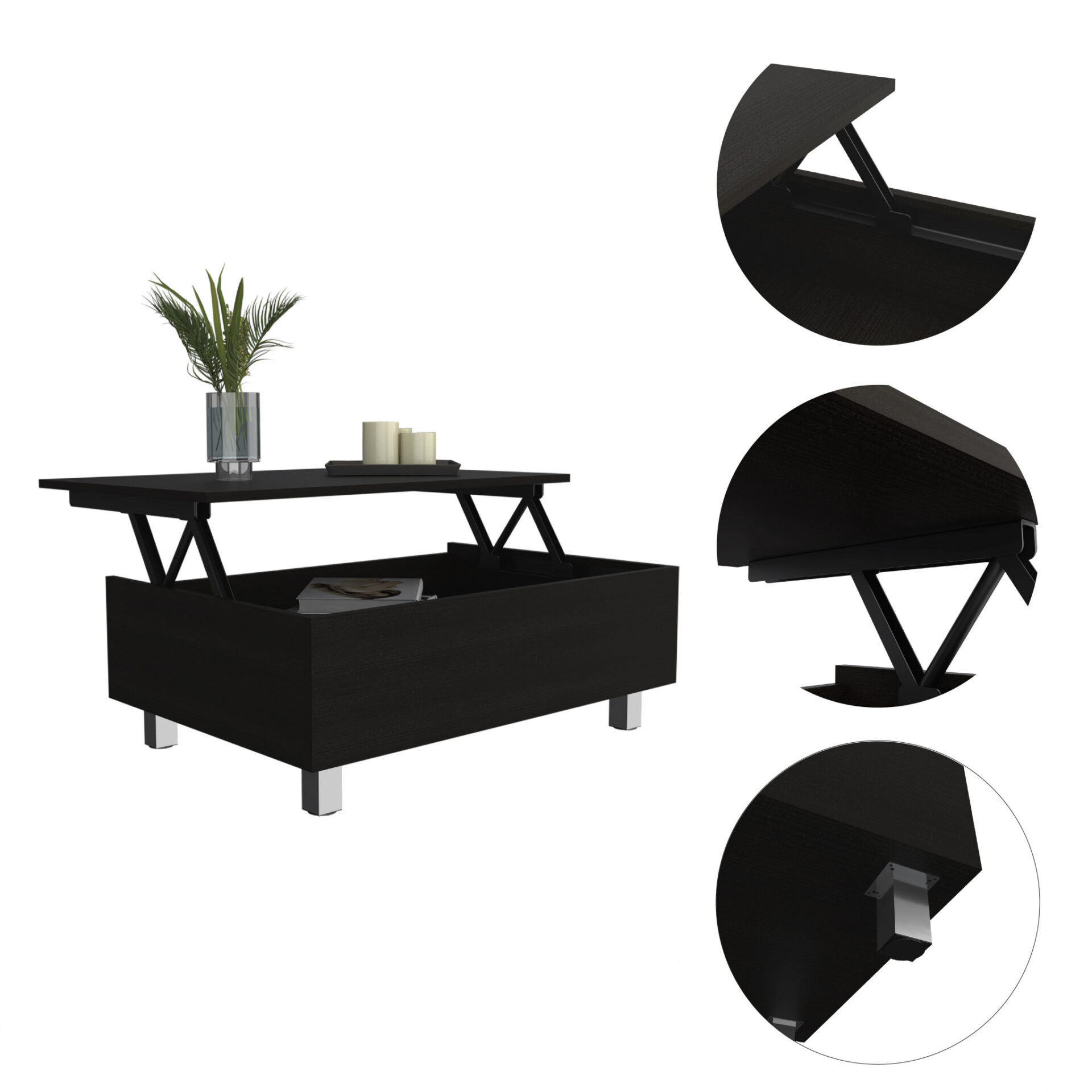 32 Inch Black Lift Top Coffee Table With Storage Shelf 3 32 Inch Black Lift Top Coffee Table With Storage Shelf - Image 3