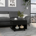 22" Black Lift Top Coffee Table with Drawer and Wheels