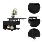 22" Black Lift Top Coffee Table with Drawer and Wheels