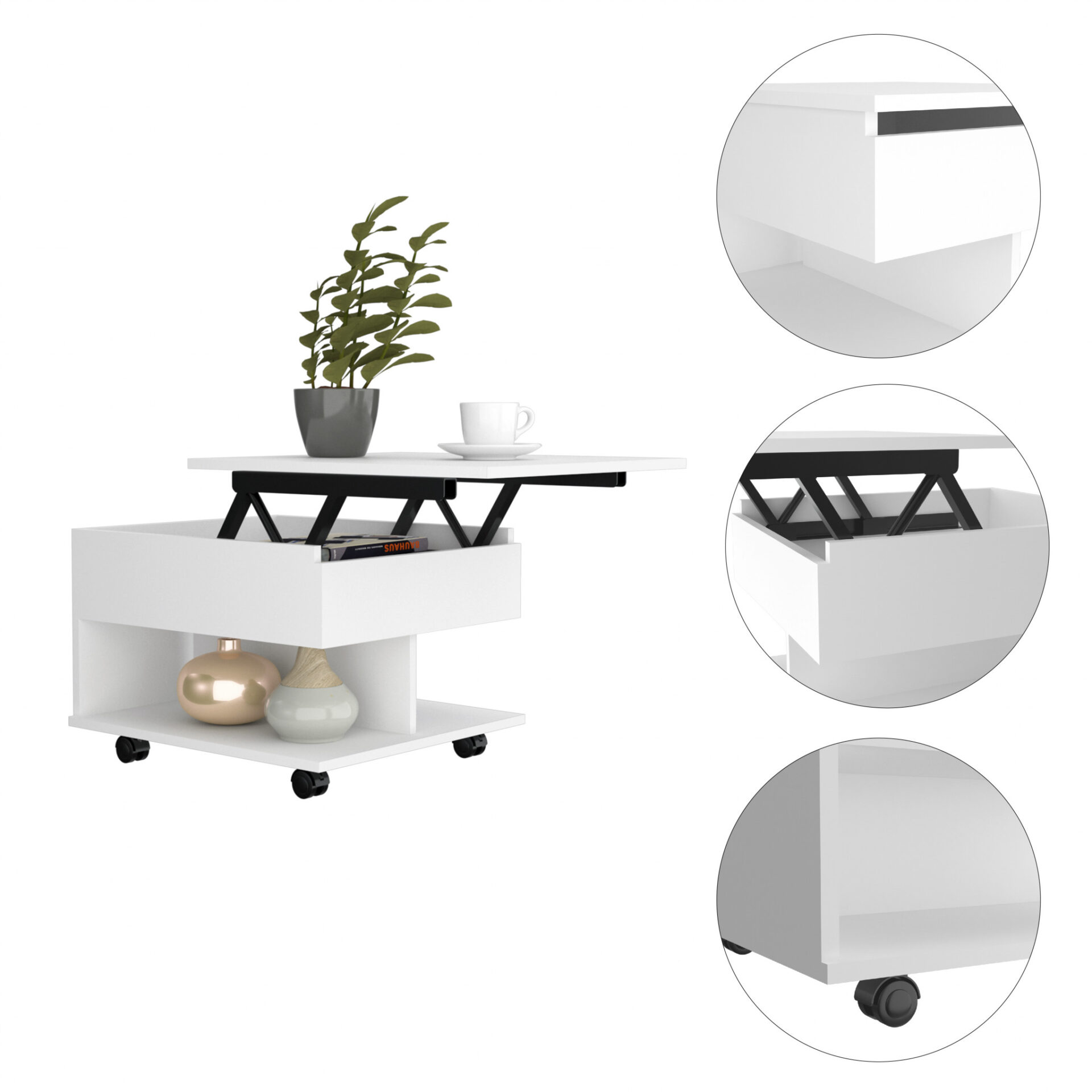 22 Inch White Lift Top Coffee Table With Drawer Wheels 5 22 Inch White Lift Top Coffee Table With Drawer Wheels - Image 5