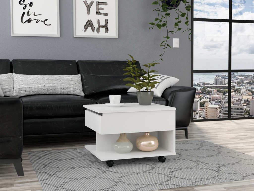 22 Inch White Lift Top Coffee Table With Drawer Wheels 4 22 Inch White Lift Top Coffee Table With Drawer Wheels - Image 4