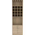 24 Inch Natural Bar Cabinet With Modern Storage Shelves