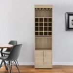 24 Inch Natural Bar Cabinet With Modern Storage Shelves